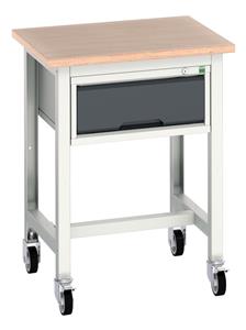 verso mobile workstand with 1 drawer cabinet & multiplex top. WxDxH: 700x600x930mm. RAL 7035/5010 or selected Verso Mobile Work Benches for assembly and production
